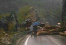 Prevrnuo se kamion sa balvanima