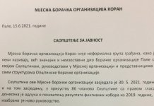 Saopštenje Mjesne boračke organizacije Koran