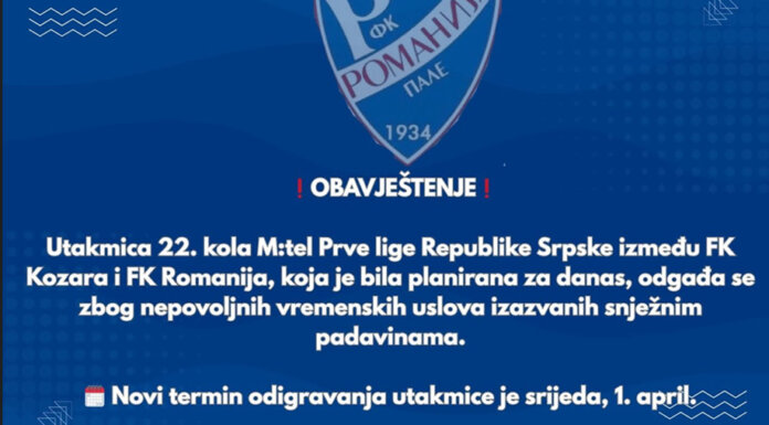 Одгођена утакмица ФК „Козара“ – ФК „Романија“