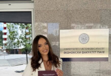 Софија Шкипина први дипломац Економског факултета Пале са просјеком 10,00
